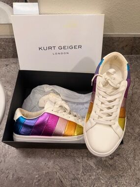 Kurt Geiger White Sneakers with Rainbow Metallic Panels
